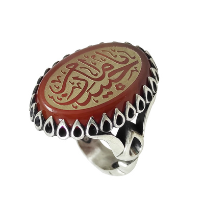 انگشتر نقره عقیق سرخ خطی مردانه طرح یا امام حسین کد 11401648