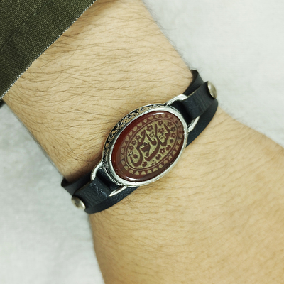 دستبند زنانه و مردانه سلین کالا مدل عقیق سرخ طرح لبیک یا حسین COD-12774594